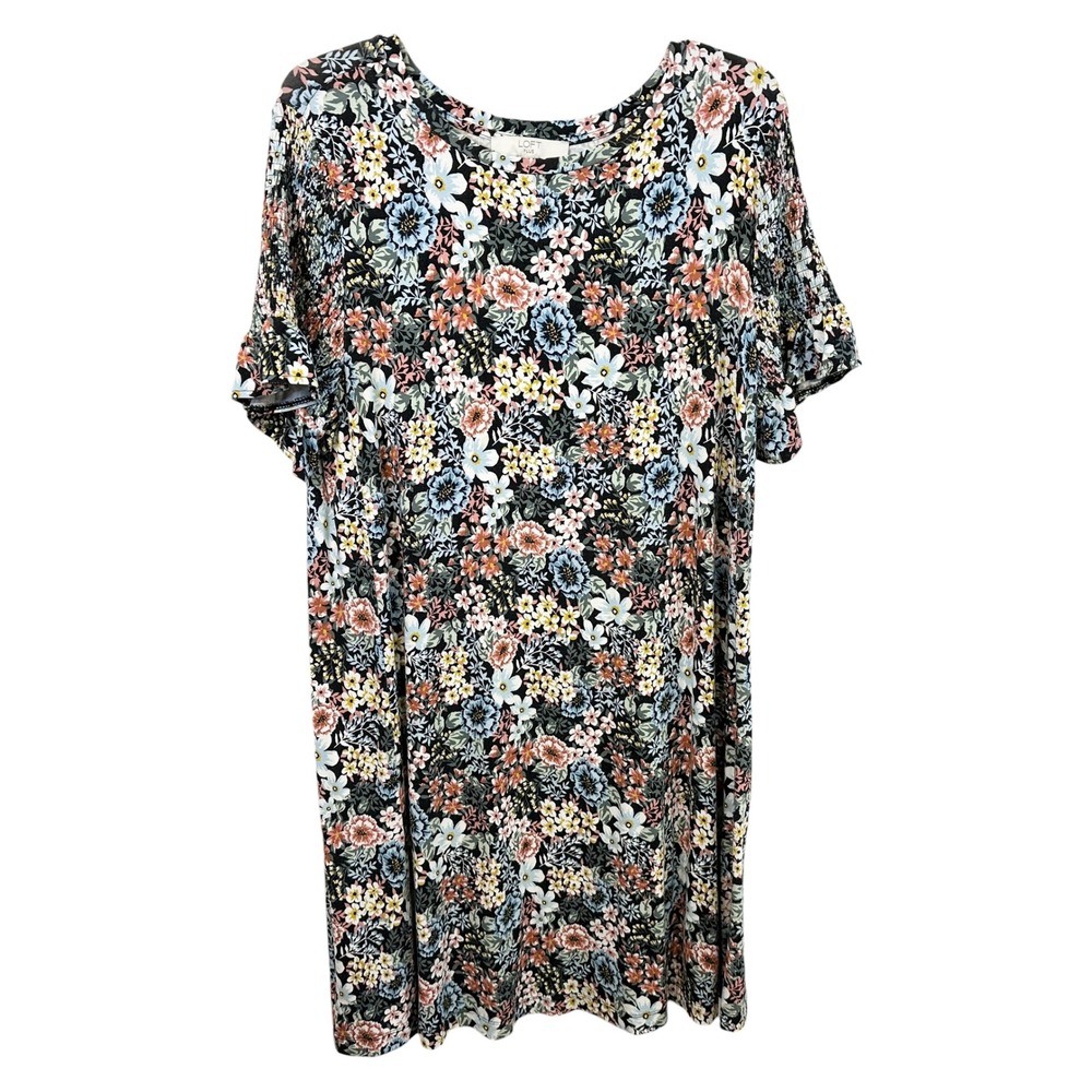 Loft Plus Size 14 Dress Modest Cottagecore Ruffle Shift Smocked Feminine 1819